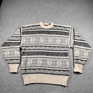Spettro Casual Clothing Mens XL Cream Grey Snowflake Fair Isle Vintage Sweater